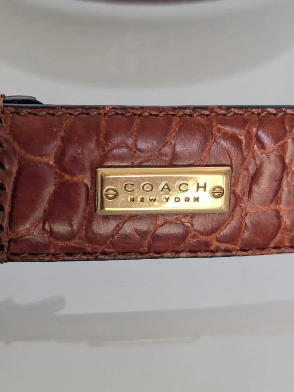 Coach Vintage Brown Crocodile Embossed Leather Belt Leather Buckle Medium